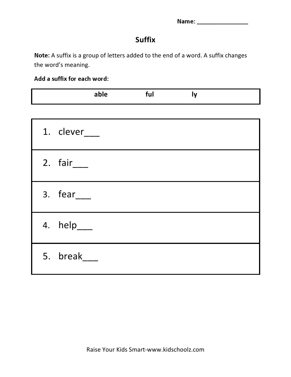 Grade 3 - Suffix Worksheet
