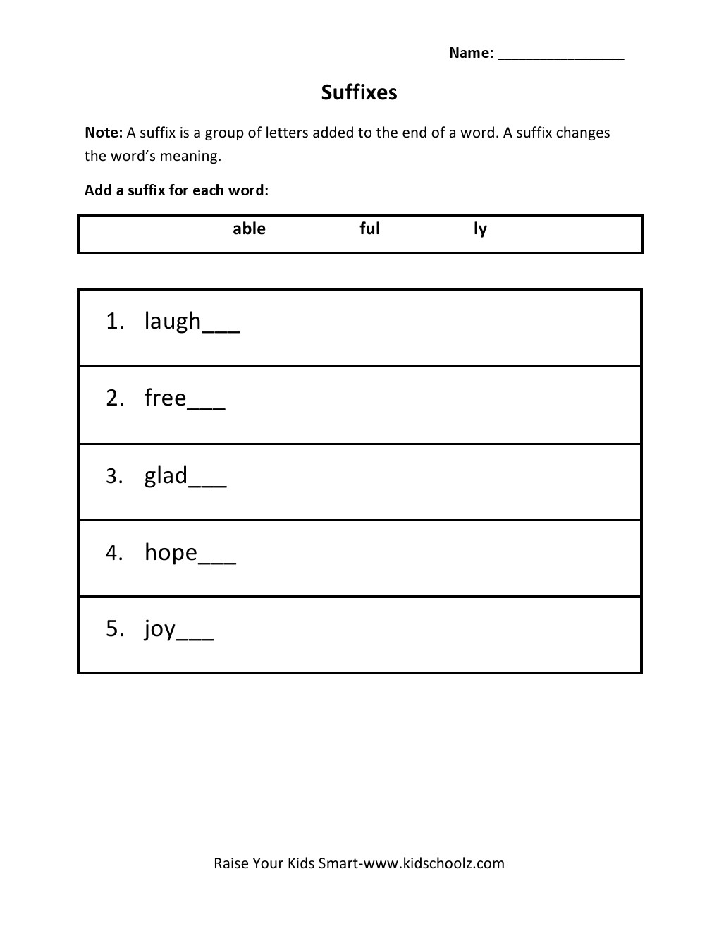 Grade 3 - Suffix Worksheet