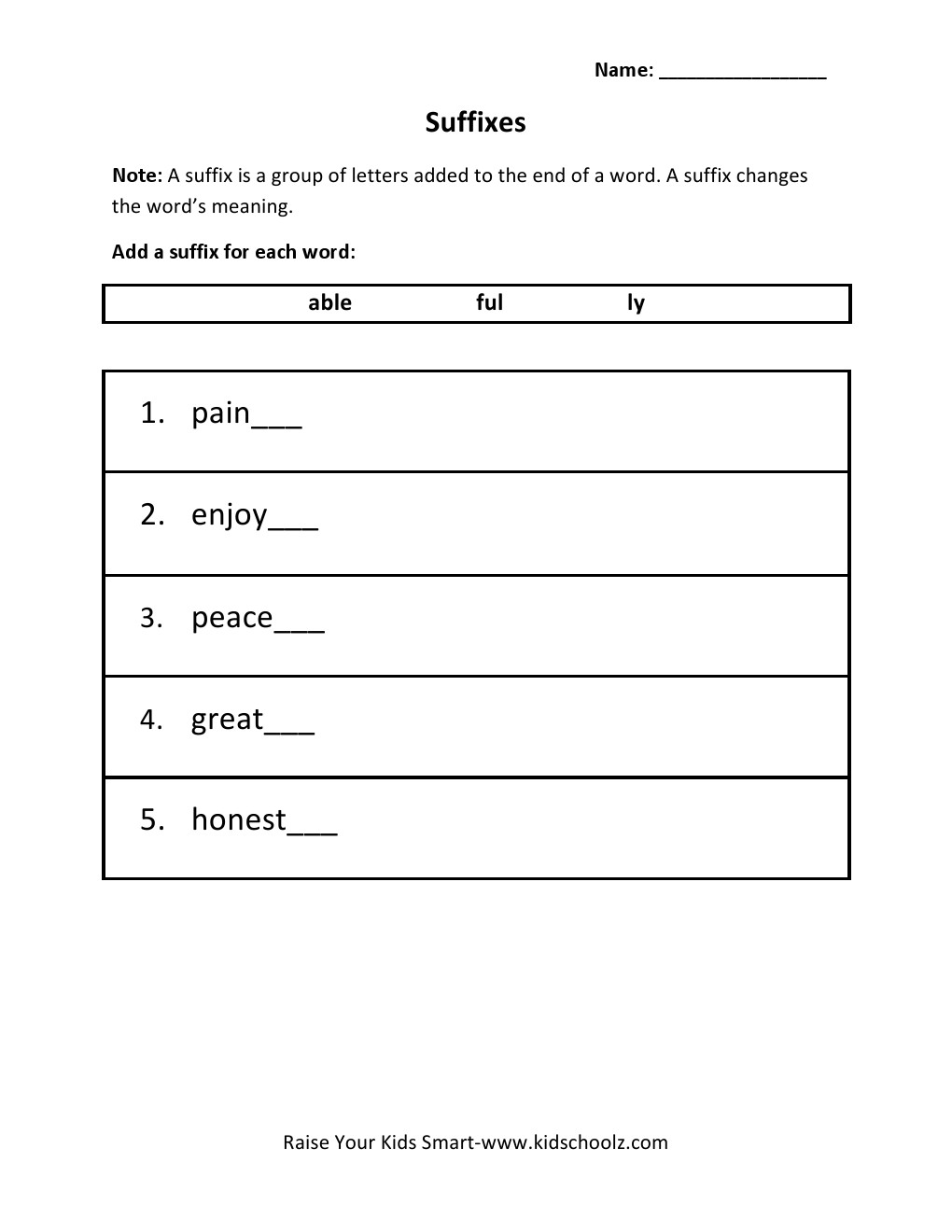 Grade 2 - Suffix Worksheet