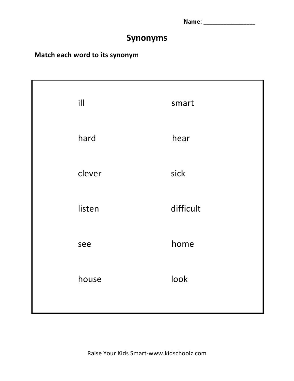 Grade 2 - Synonyms Worksheet