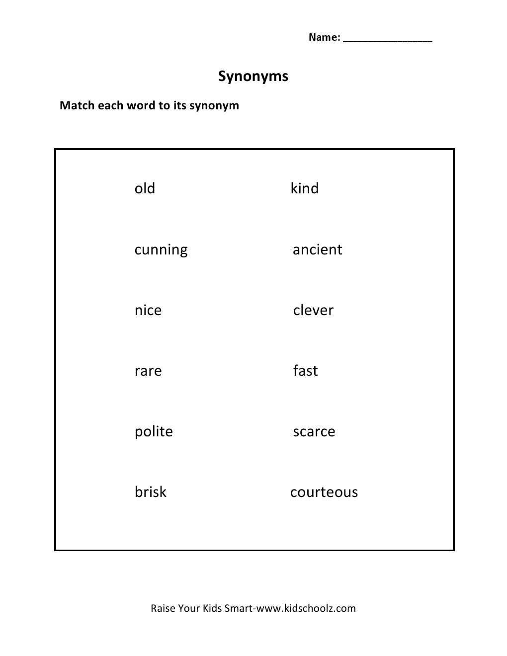 Grade 3 - Synonyms Worksheet