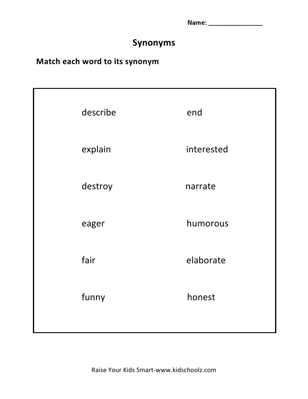 Grade 4 - Synonyms Worksheet
