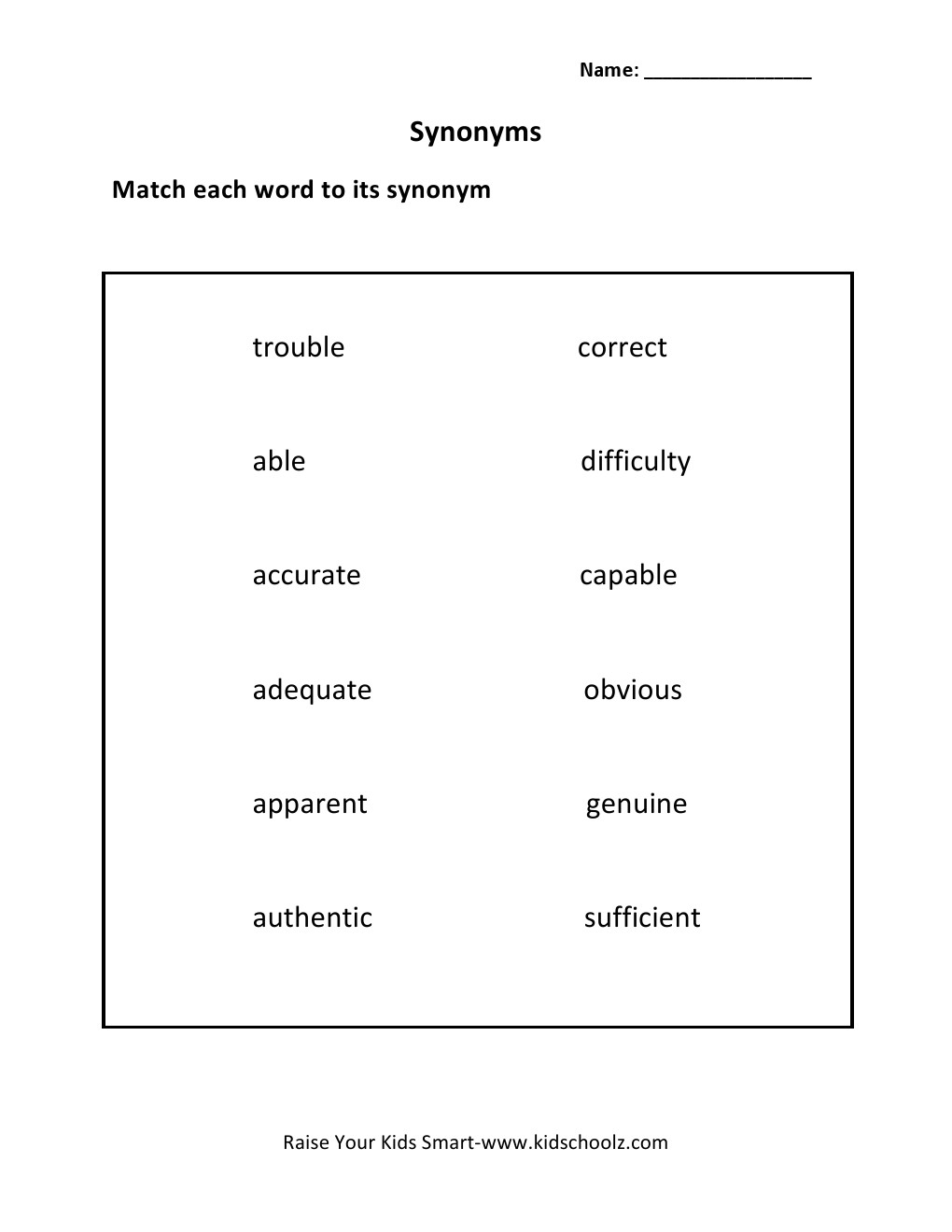 Grade 4 - Synonyms Worksheet