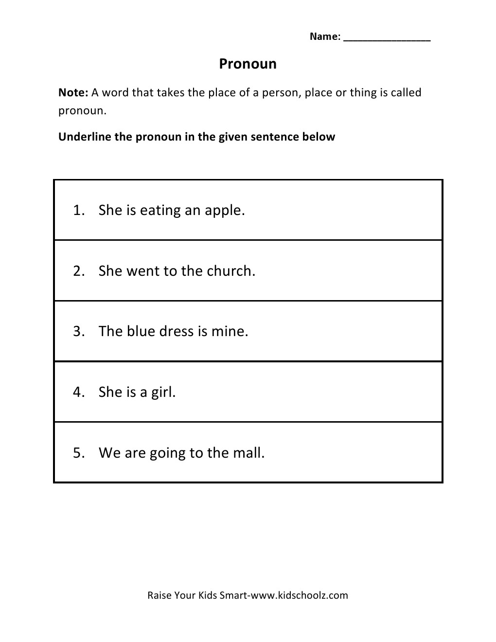 Grade 2 - Pronoun Worksheet