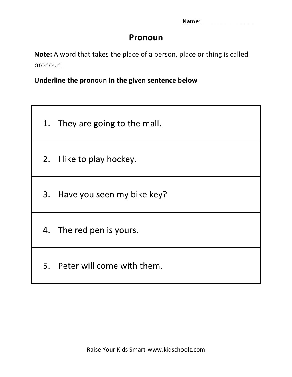Grade 2 - Pronoun Worksheet