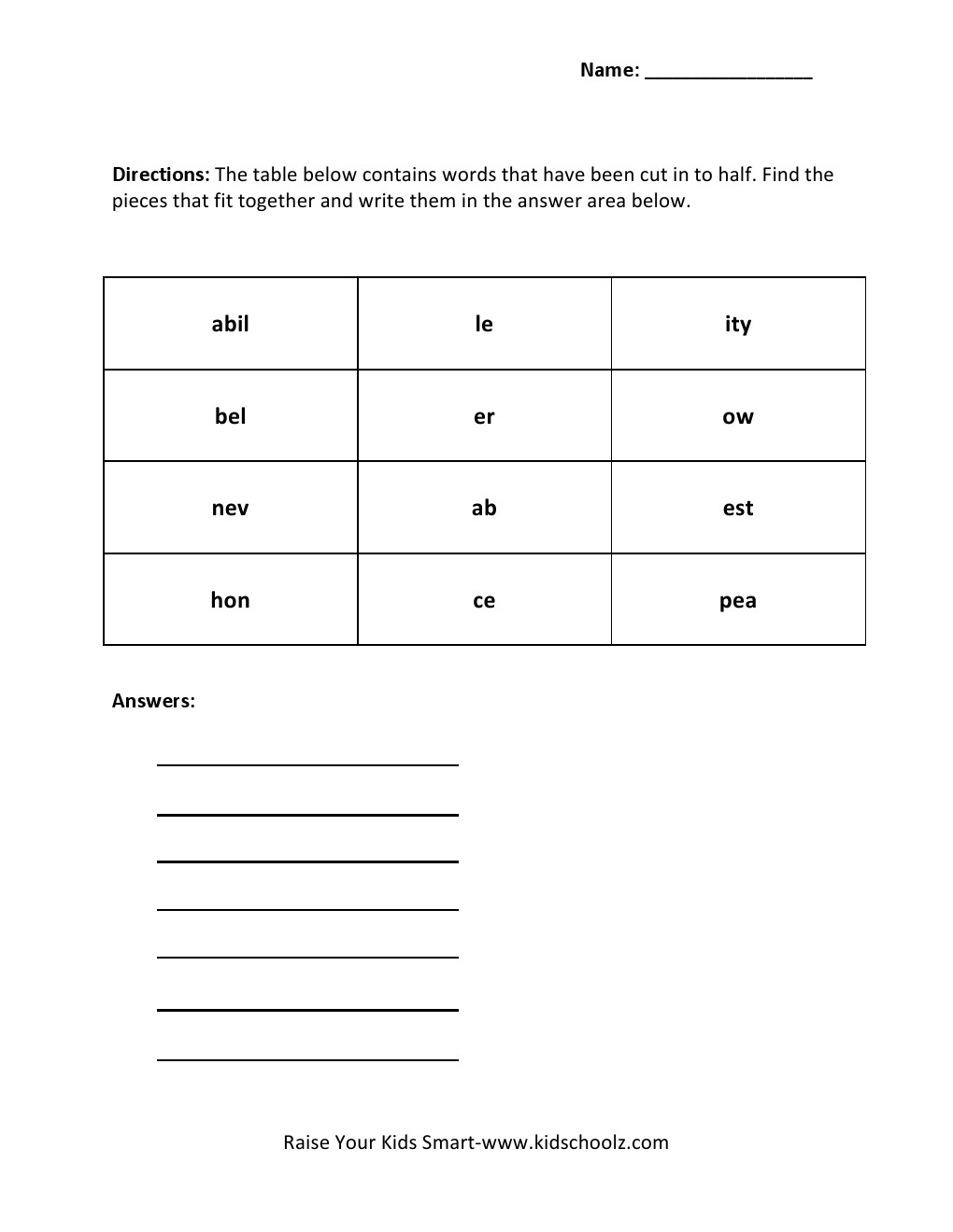 Grade 4 - Words Joining Worksheet