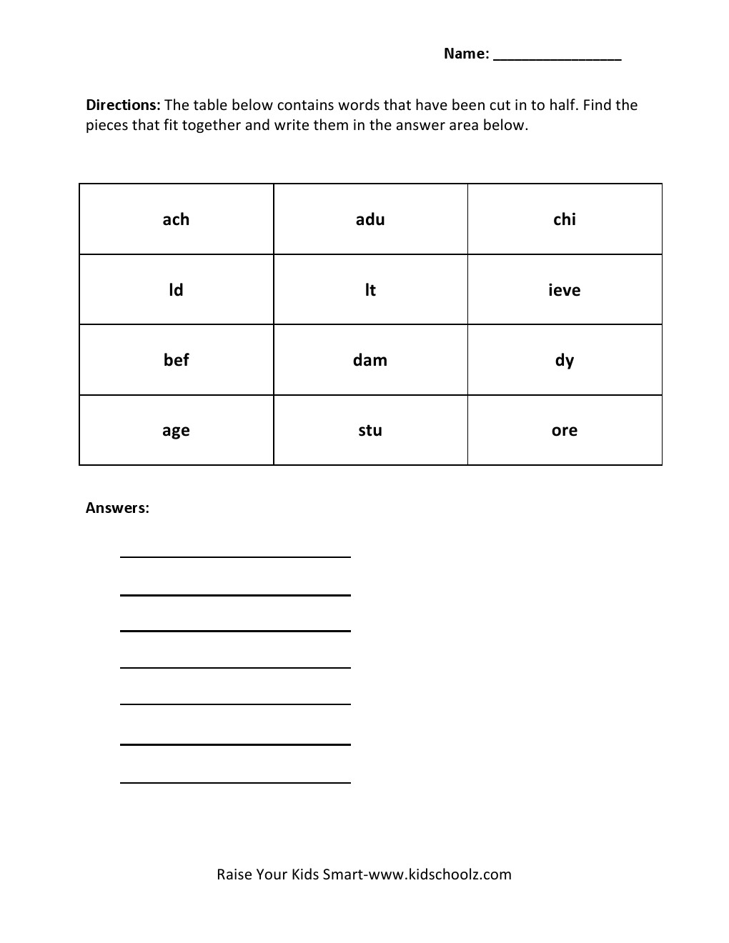 Grade 4 - Words Joining Worksheet
