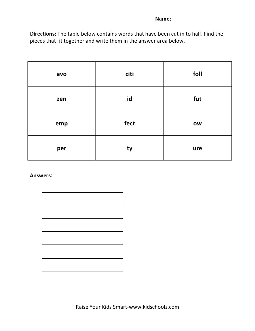Grade 4 - Words Joining Worksheet