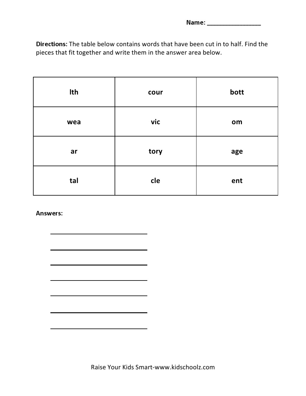 Grade 4 - Words Joining Worksheet