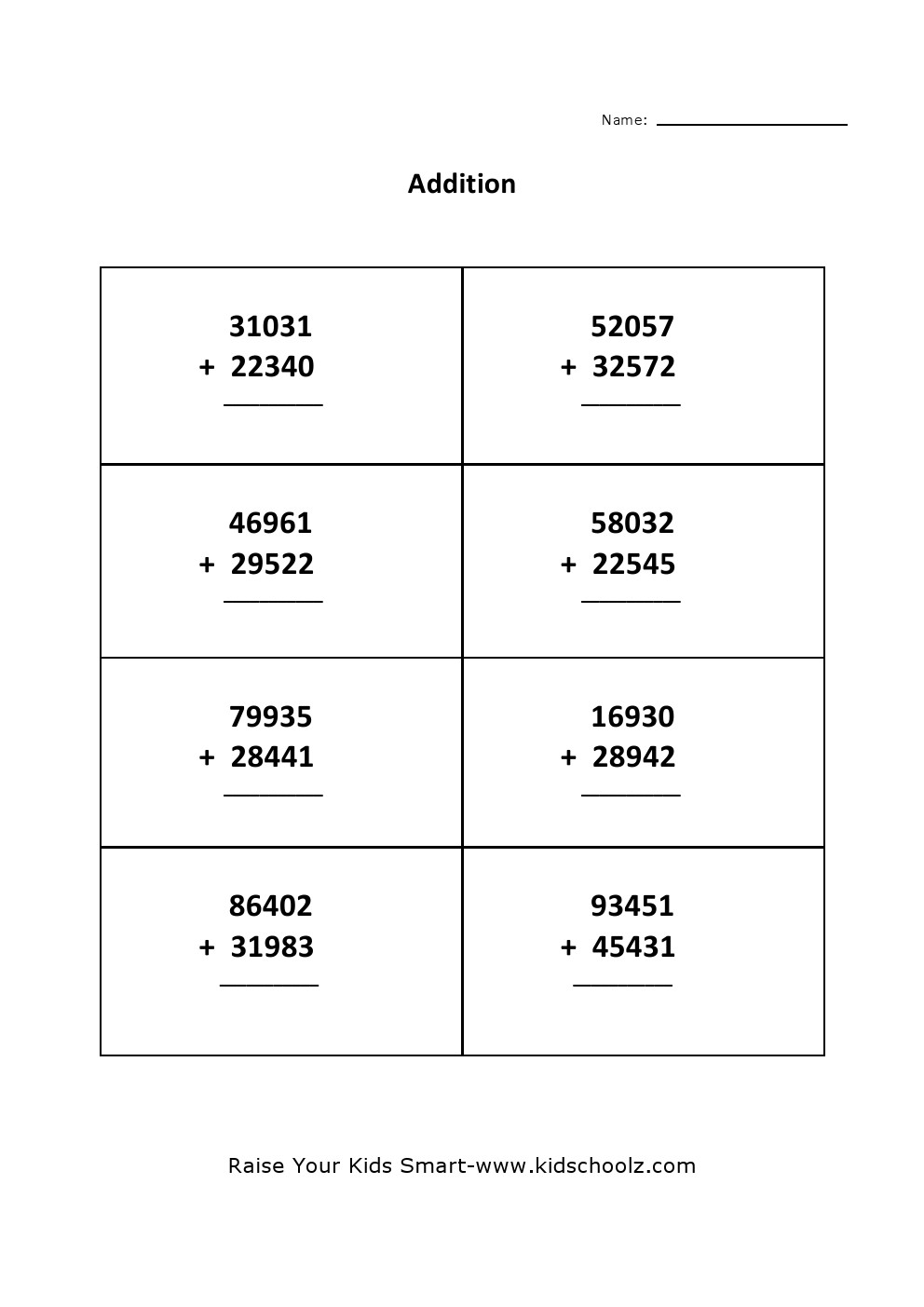 Grade 4 - Addition Worksheet