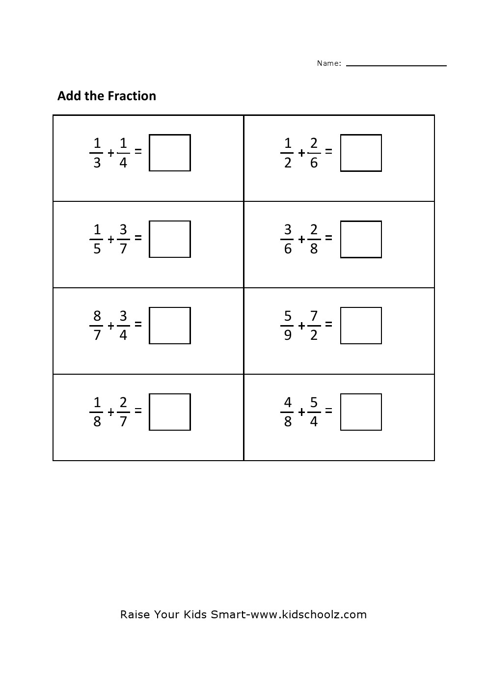 Grade 4 - Fraction Addition Worksheet