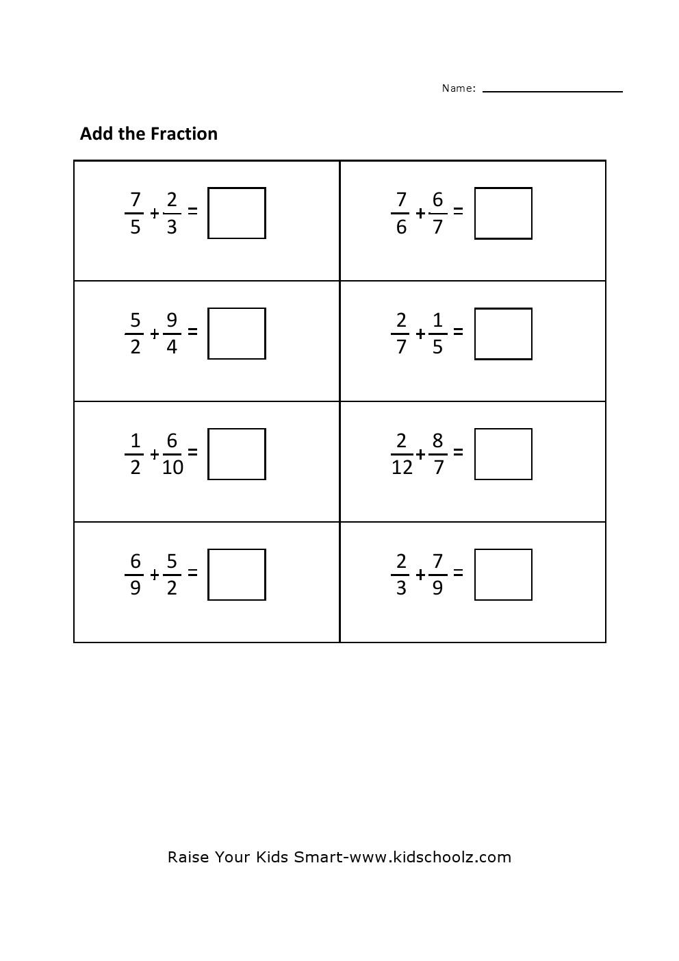 Grade 4 - Fraction Addition Worksheet