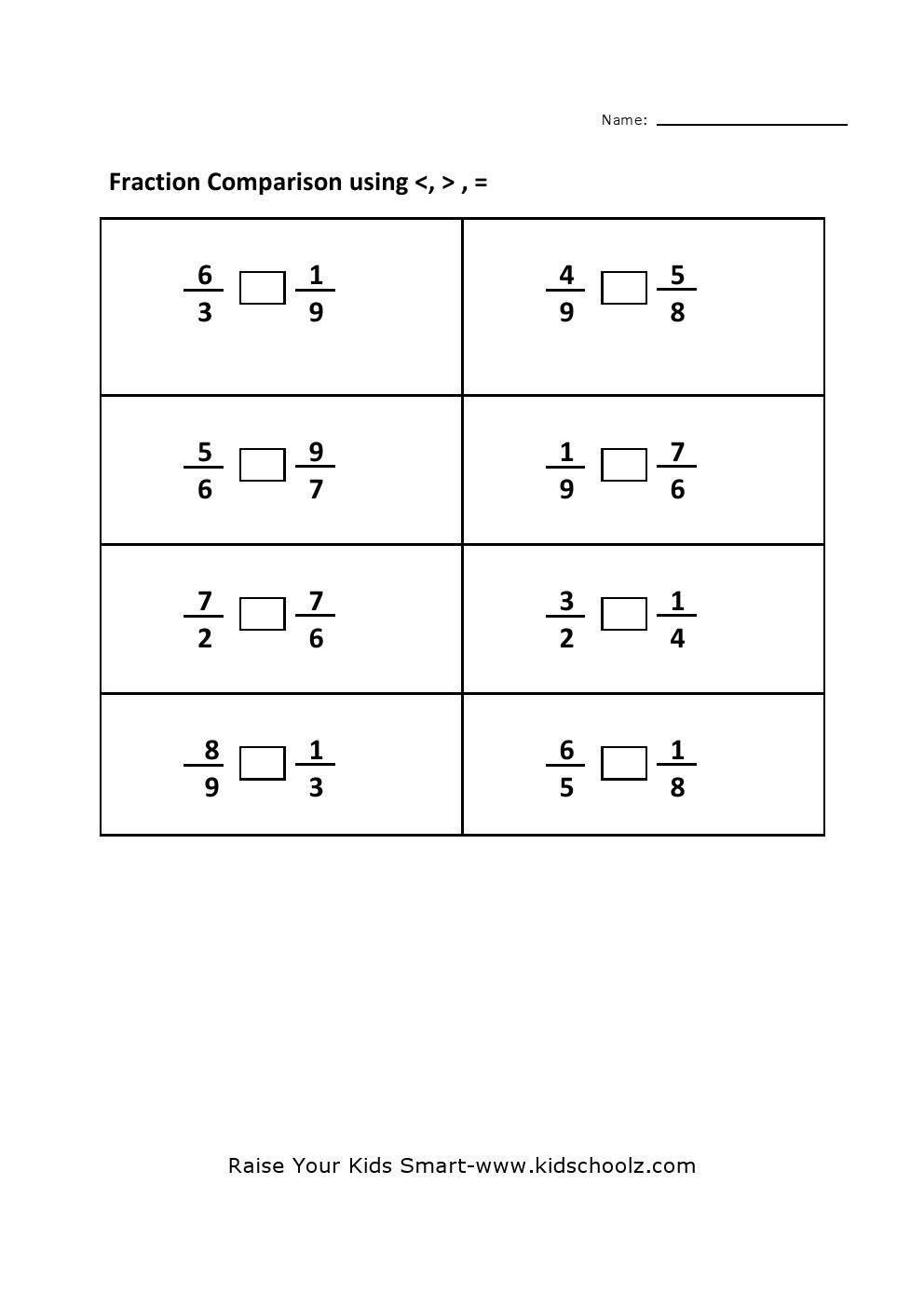 Grade 4 - Comparing Fraction Worksheet