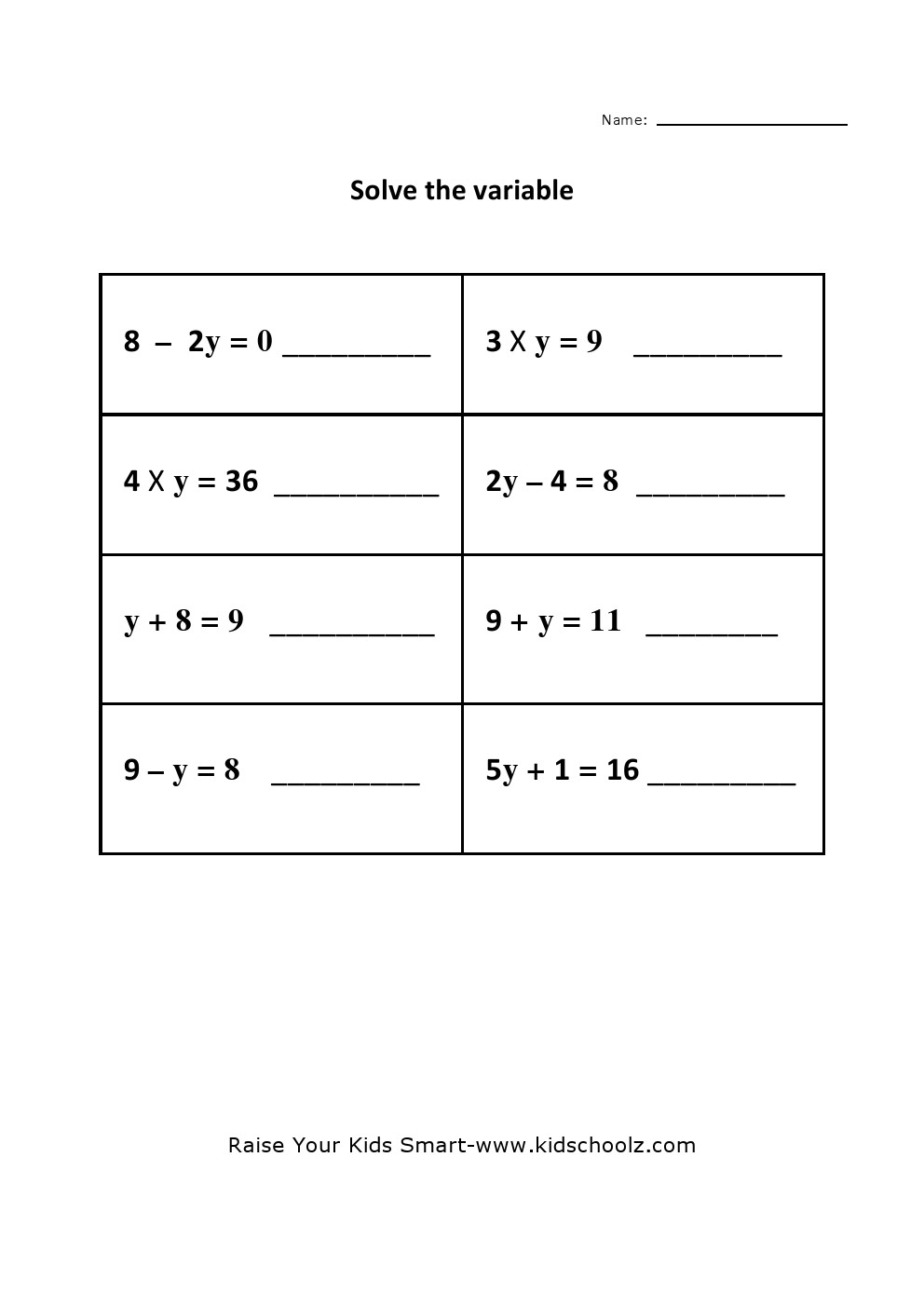 Grade 4 - Algebraic Expressions Worksheet