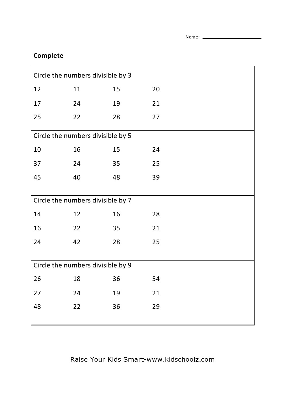 Grade 4 - Identifying Divisibles Worksheet