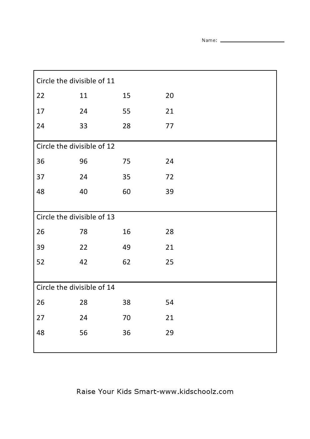 Grade 4 - Identifying Divisibles Worksheet