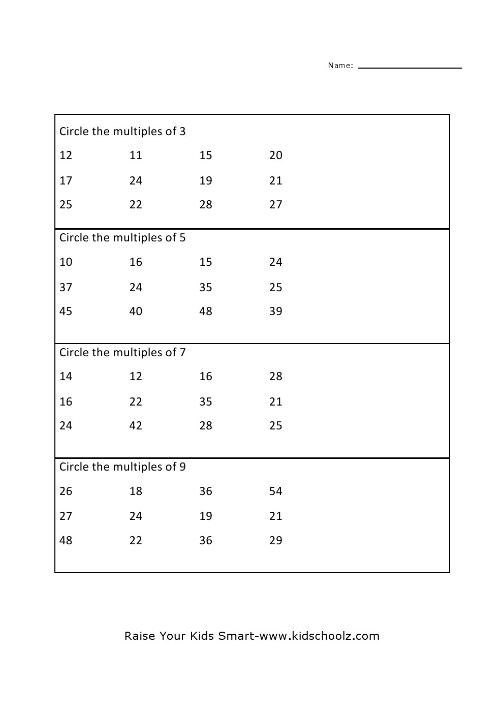 Grade 4 - Identifying Multiples Worksheet