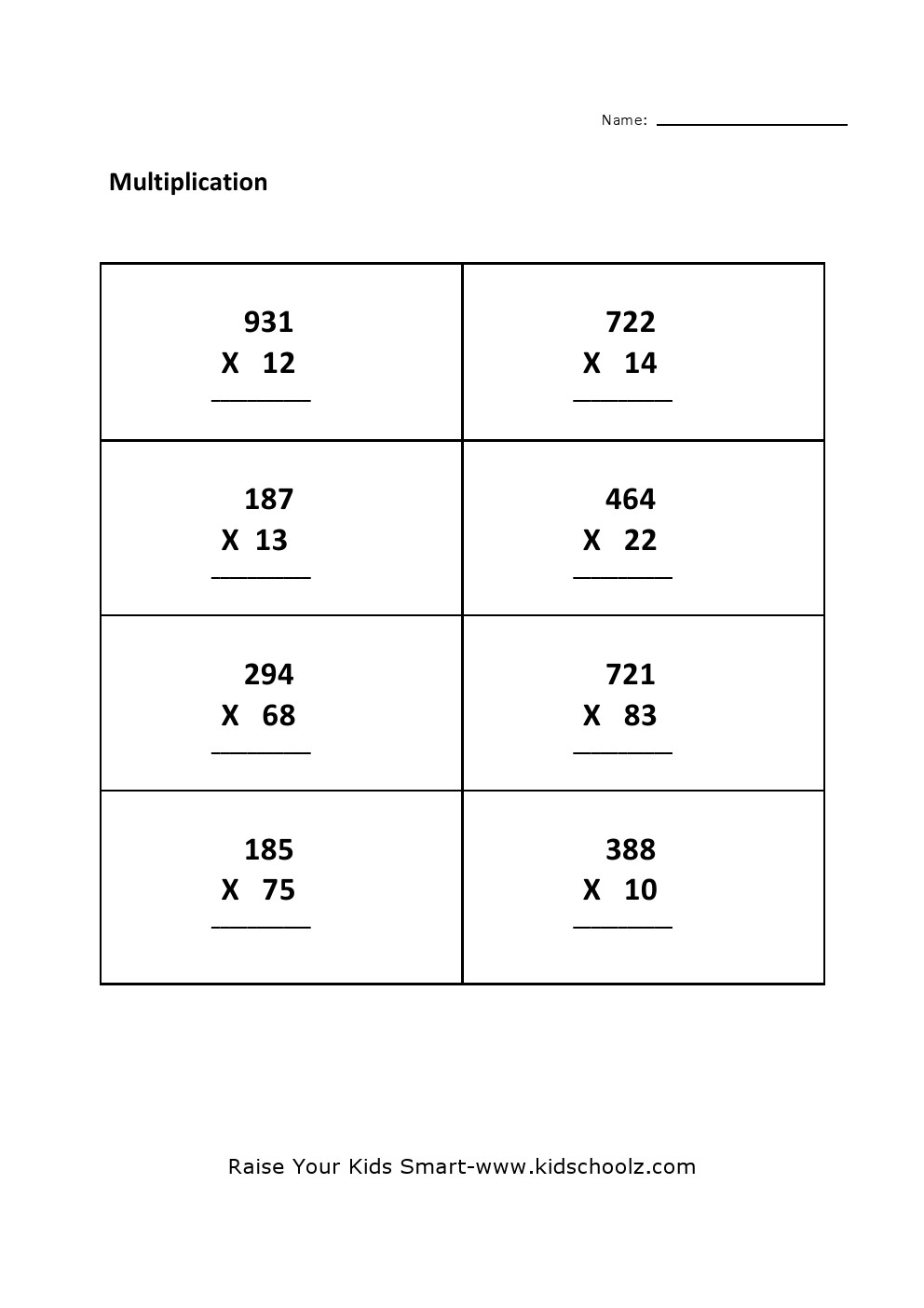 Grade 4 - Multiplication Worksheet