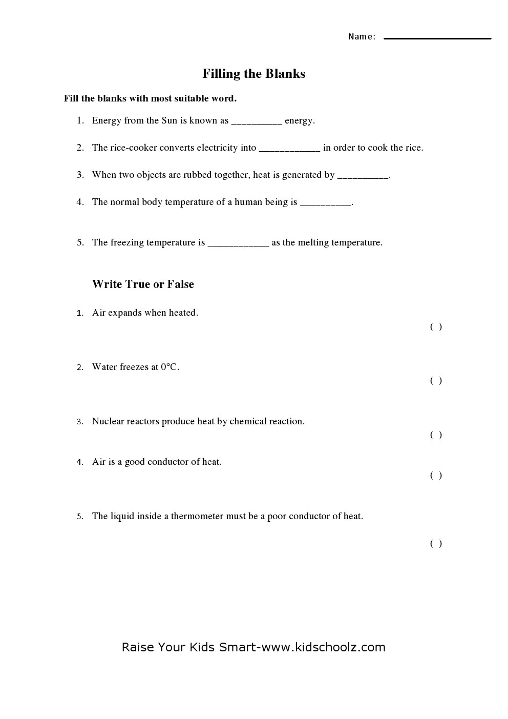 Grade 4 Science Worksheet