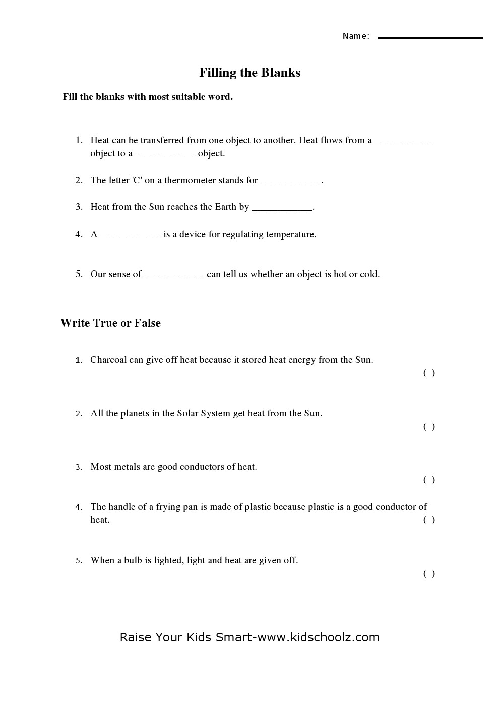 Grade 4 Science Worksheet