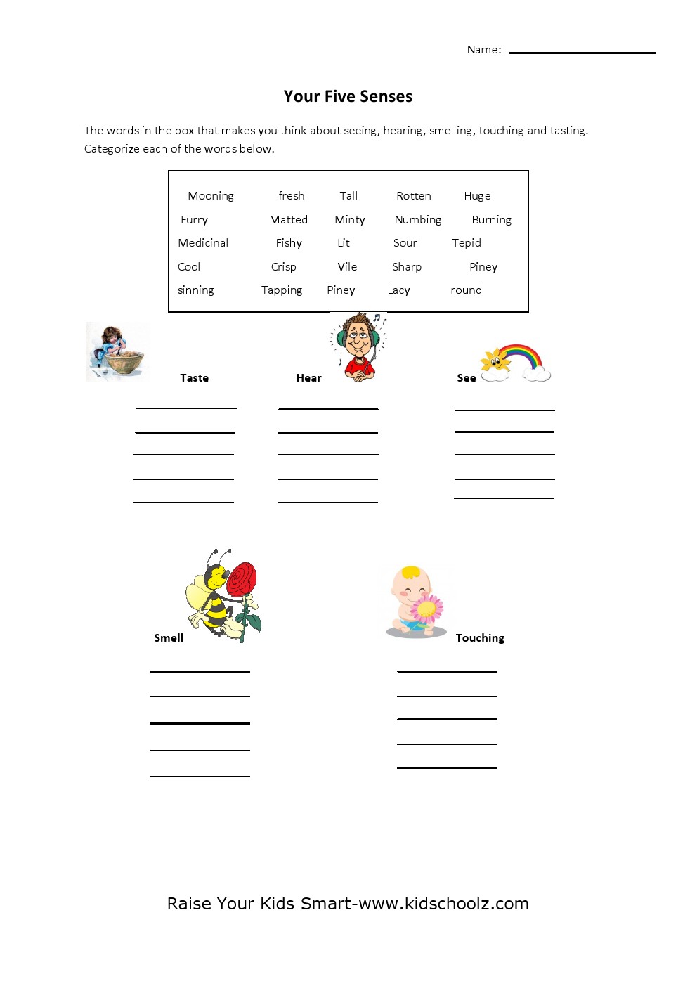 Grade 4 - Five Senses Worksheet