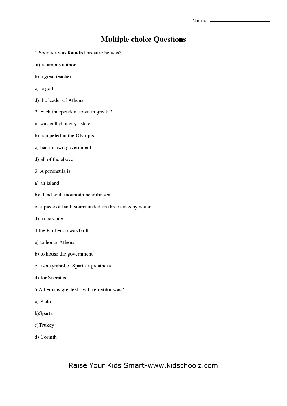 Grade 4 - Social Question and Answers Worksheet