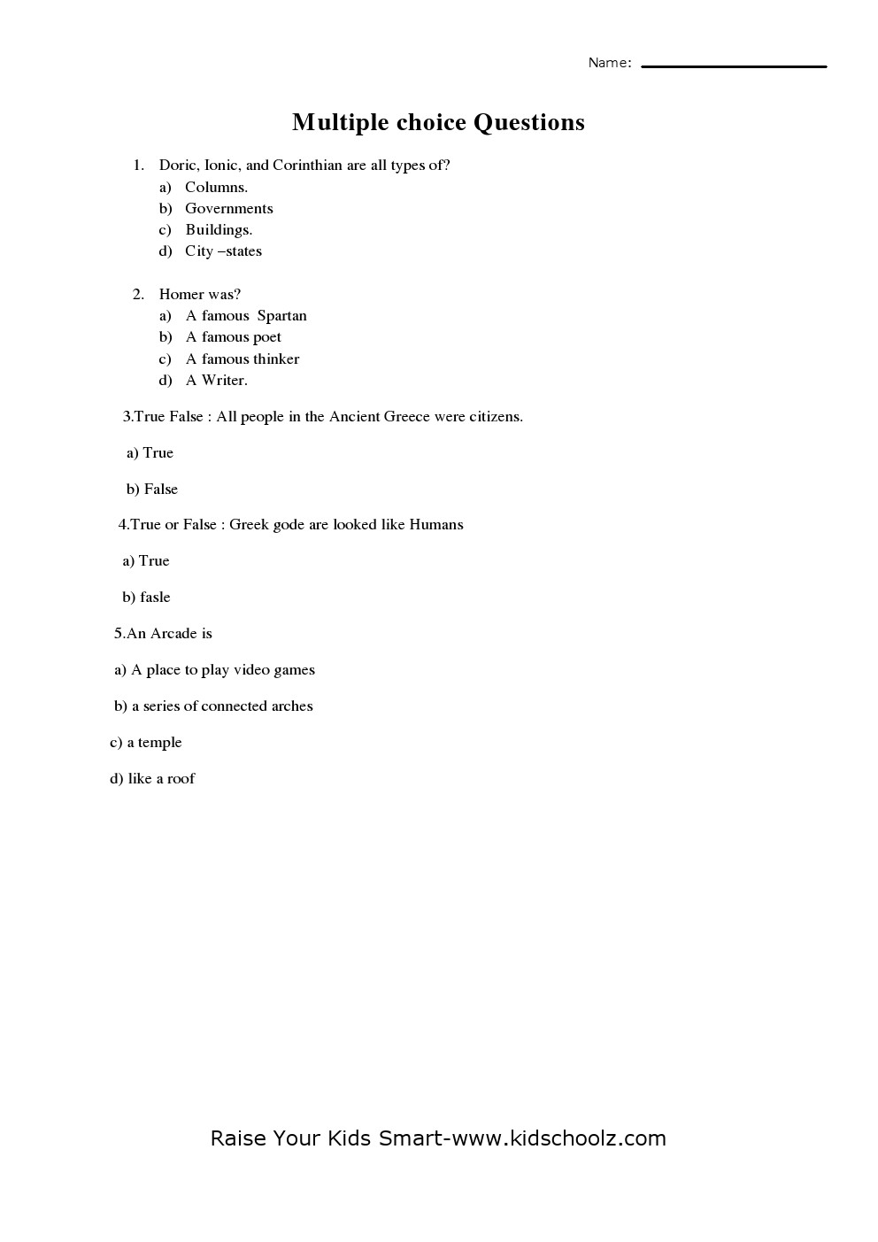 Grade 4 - Social Question and Answers Worksheet