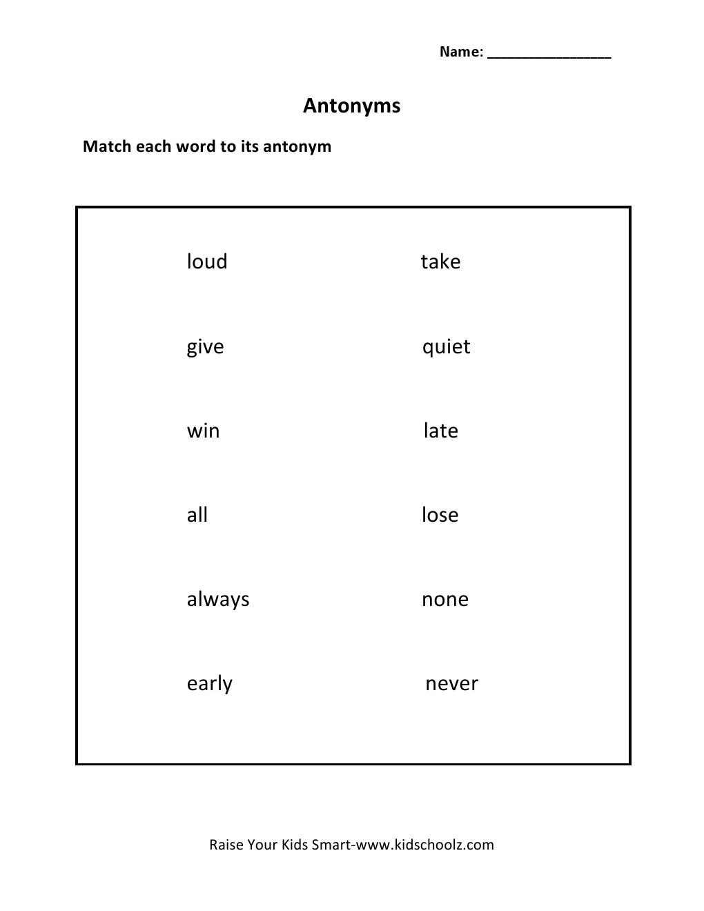 Grade 5 - Antonyms Worksheet 1