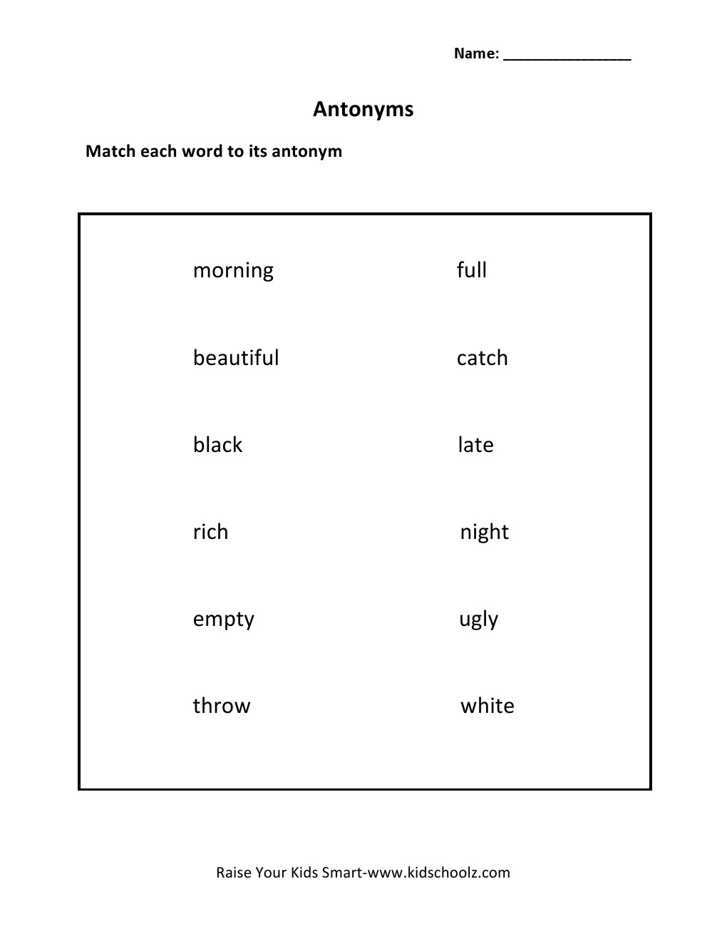 Grade 5 - Antonyms Worksheet 