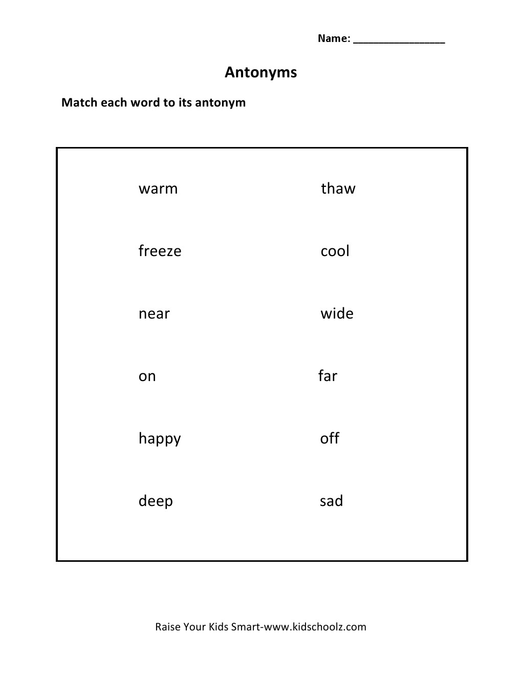 Grade 5 - Antonyms Worksheet 