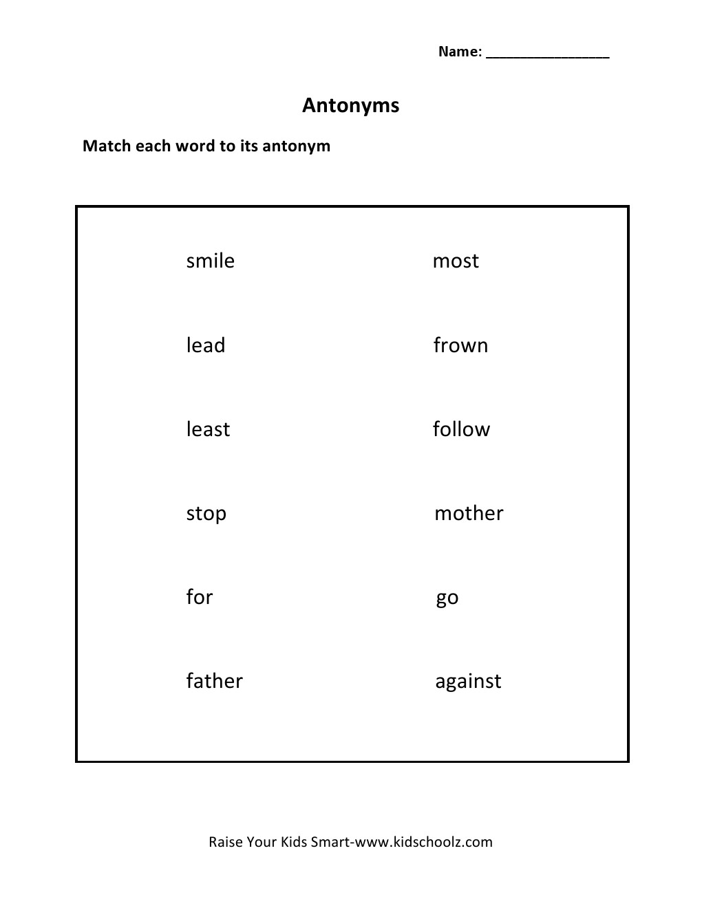 Grade 5 - Antonyms Worksheet 