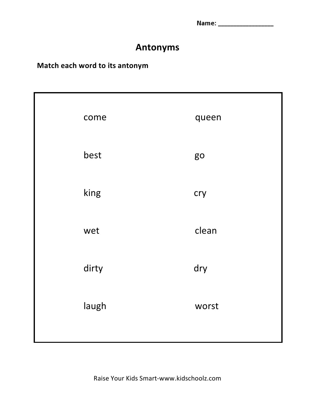 Grade 5 - Antonyms Worksheet