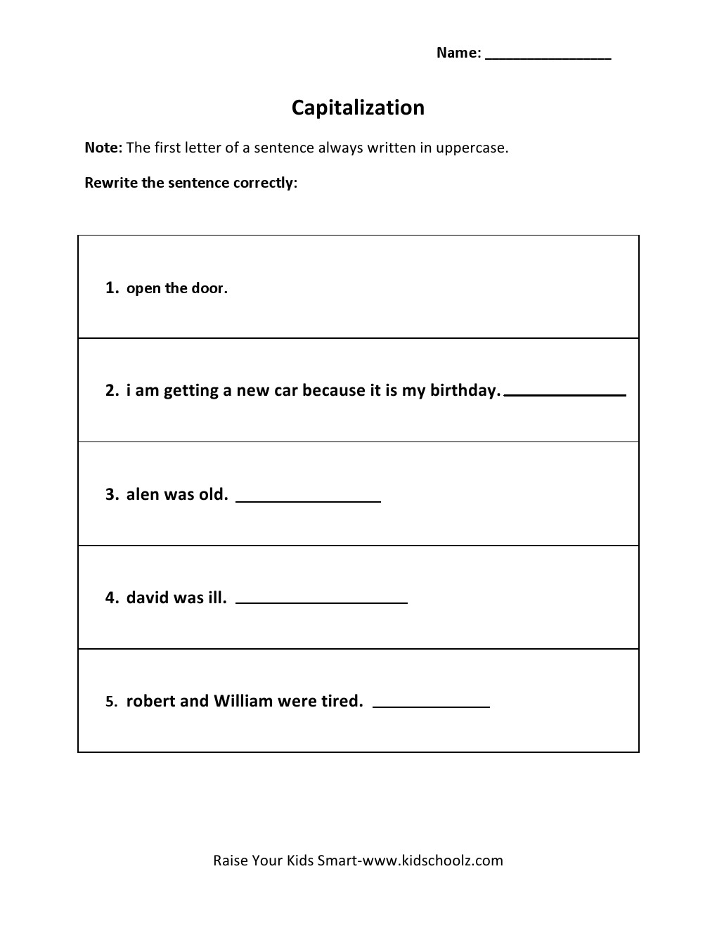 Grade 5 - Capitalization Worksheet
