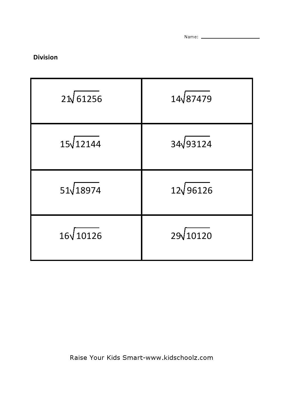 Grade 5 - Division Worksheet