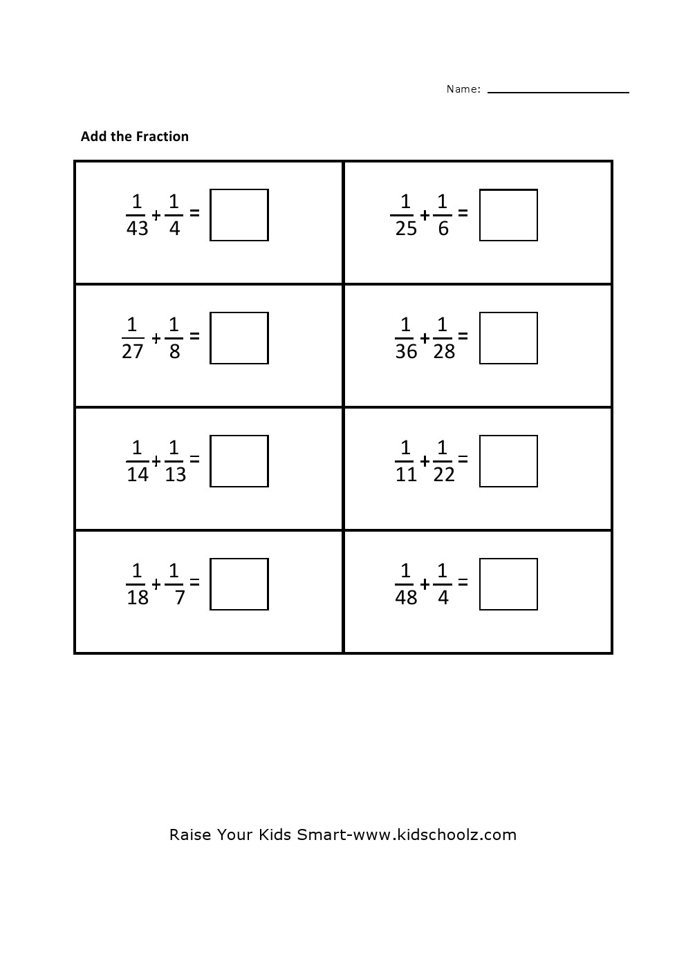 Grade 5 - Fraction Addition Worksheet