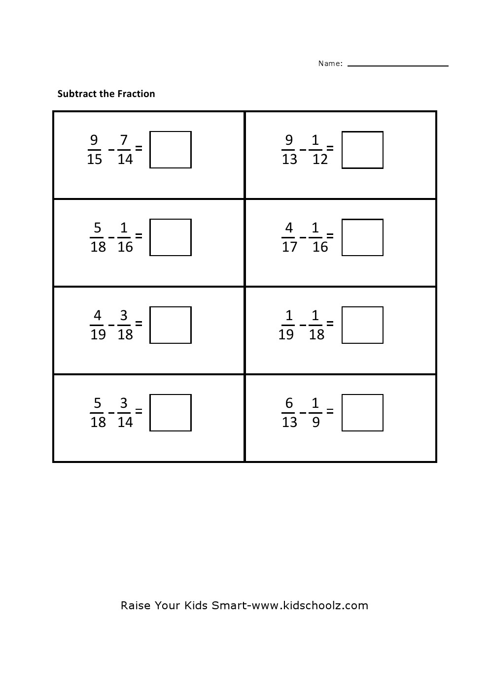 Grade 5 -Fraction Subtraction Worksheet