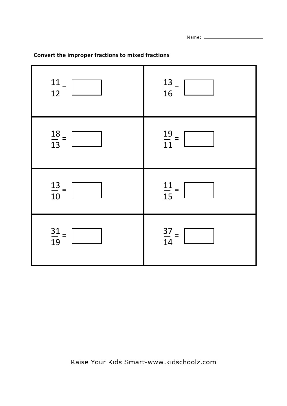 Grade 5 -improper Fraction Mixed Worksheet