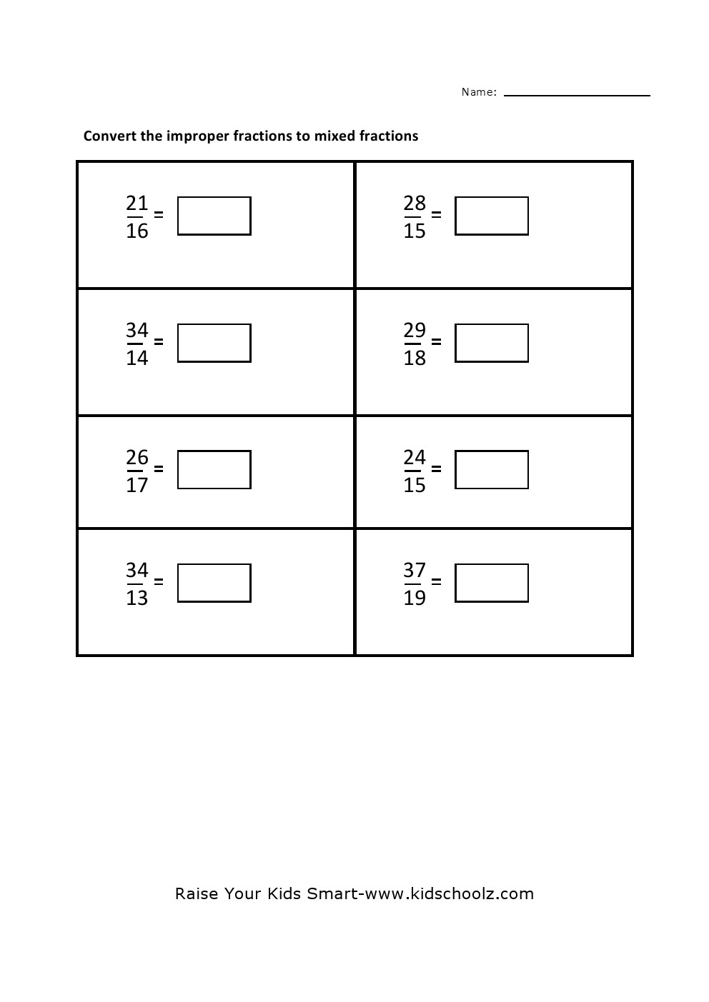 Grade 5 -improper Fraction Mixed Worksheet