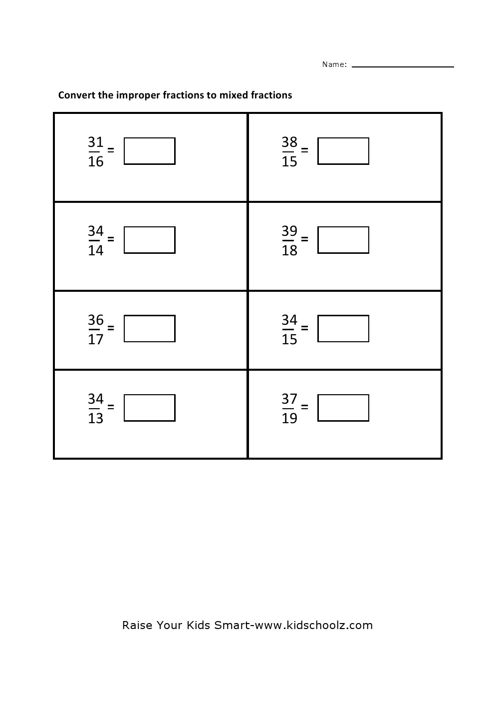 Grade 5 -improper Fraction Mixed Worksheet