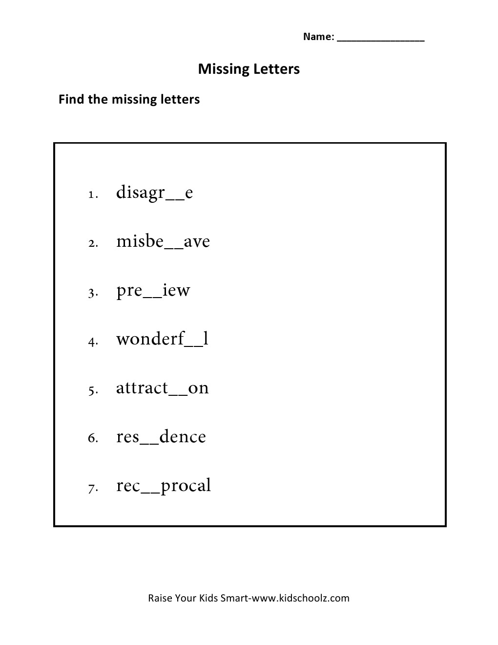 Grade 5 - Missing-Letter Worksheet