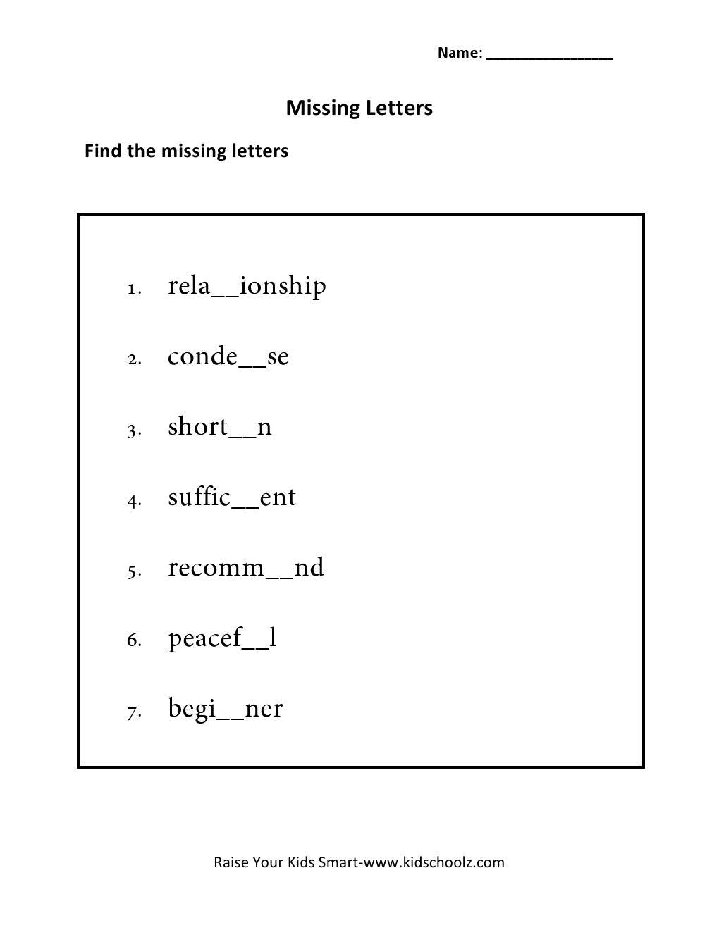 Grade 5 - Missing-Letter Worksheet