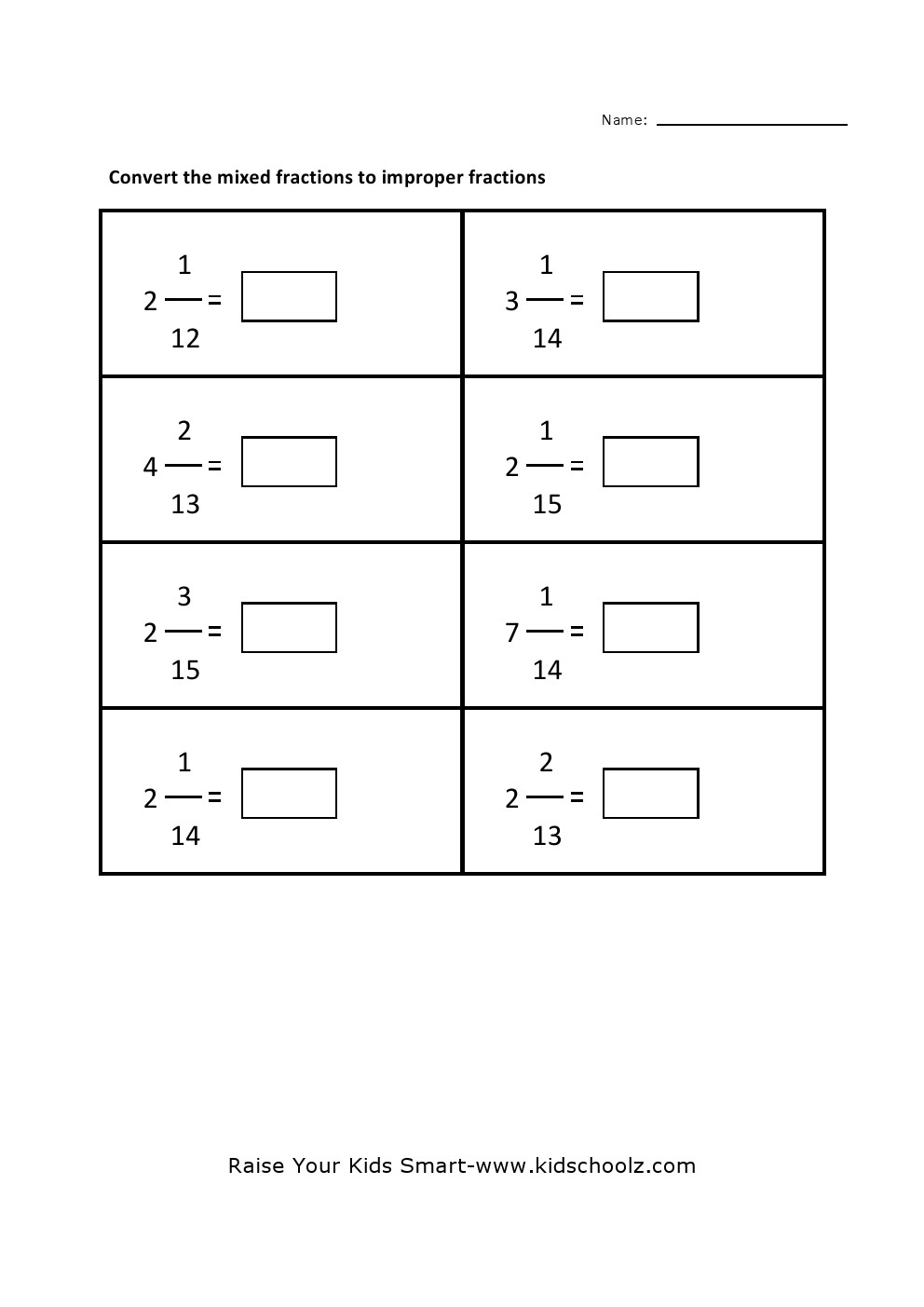 Grade 5 -Mixed Fraction Improper Worksheet