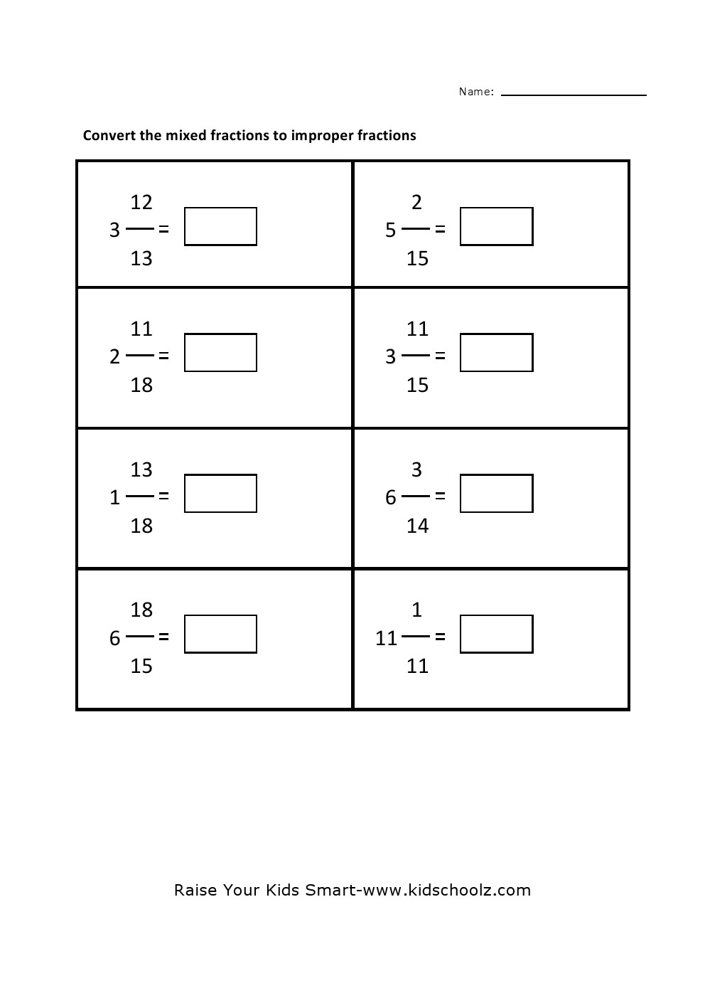 Grade 5 -Mixed Fraction Improper Worksheet
