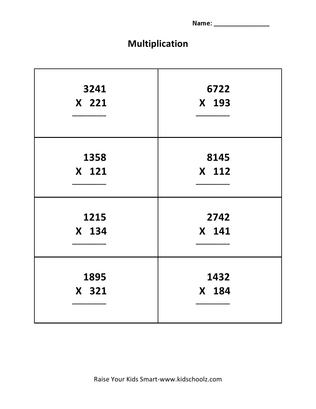 Grade 5 - Multiplication Worksheet