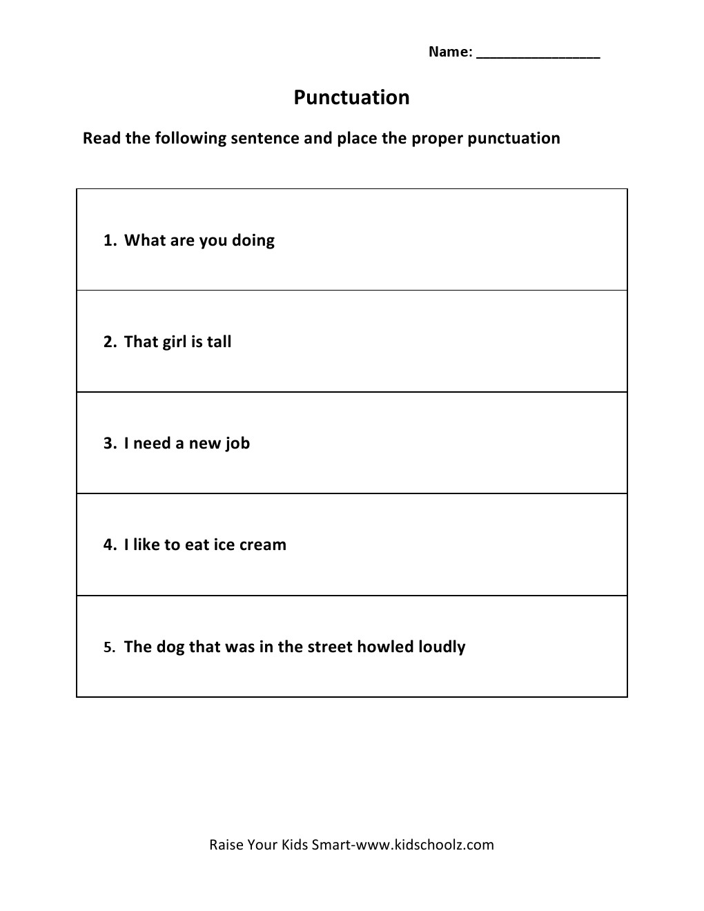 Grade 5 - Punctuation Worksheet
