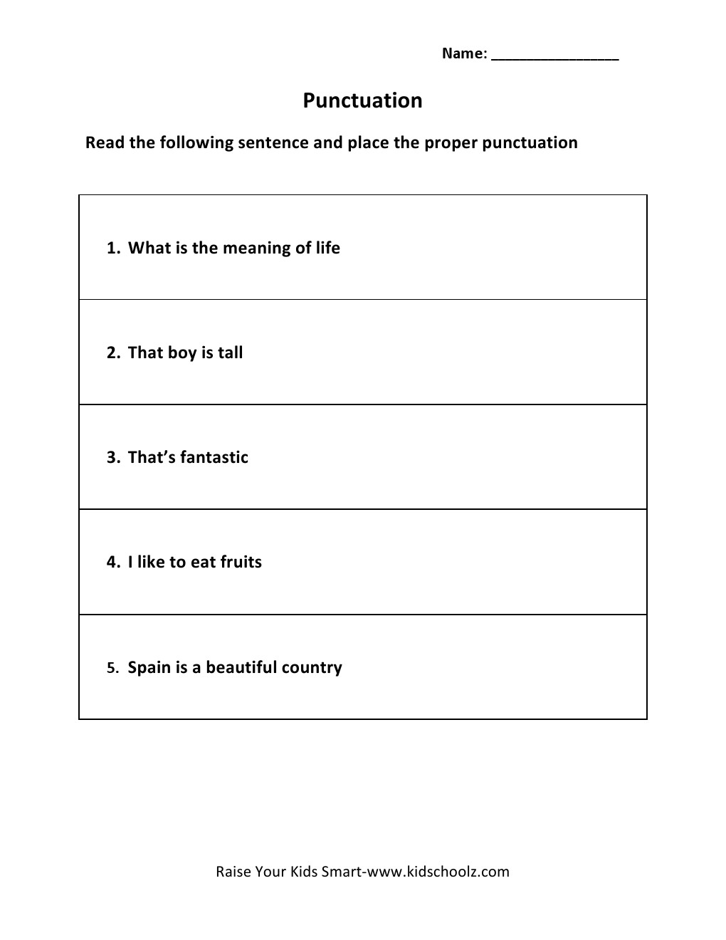 Grade 5 - Punctuation Worksheet