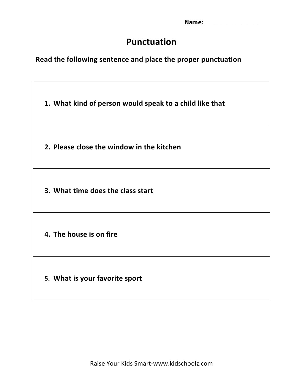 Grade 5 - Punctuation Worksheet