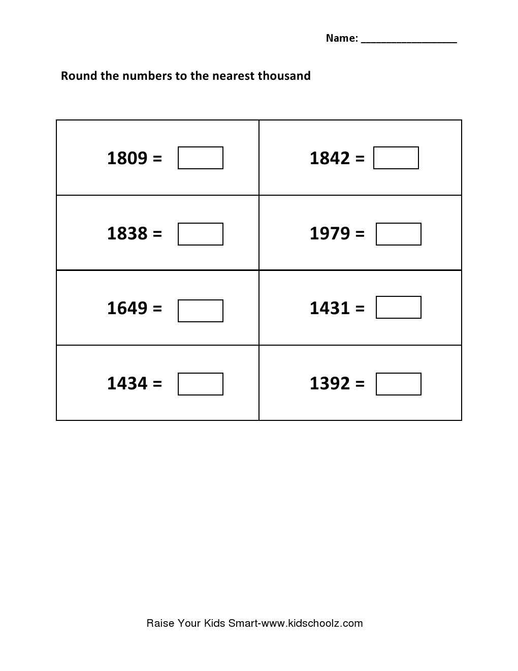 Grade 5 - Rounding Integer Number Worksheet