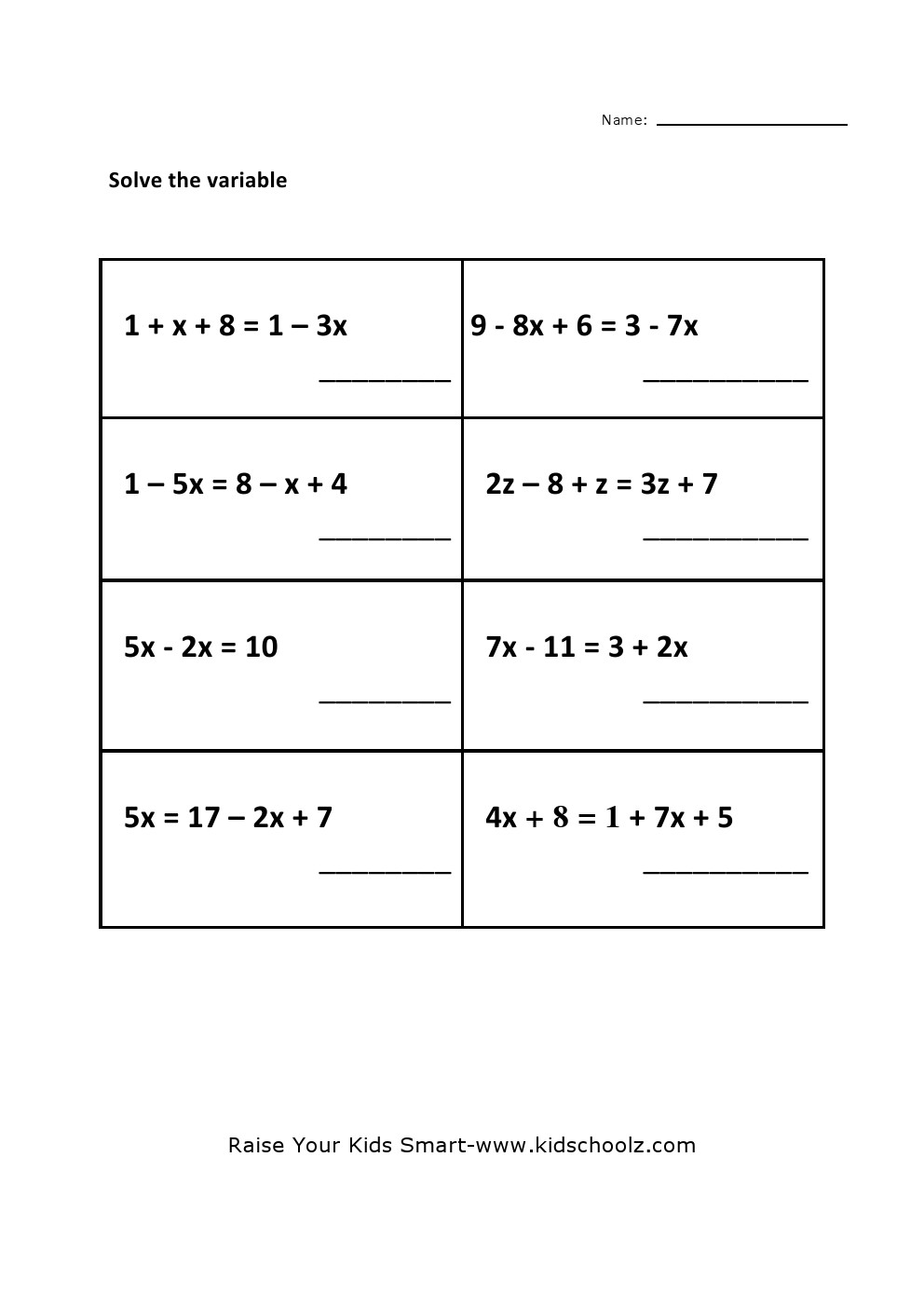 Grade 5 - Solve Expression Worksheet