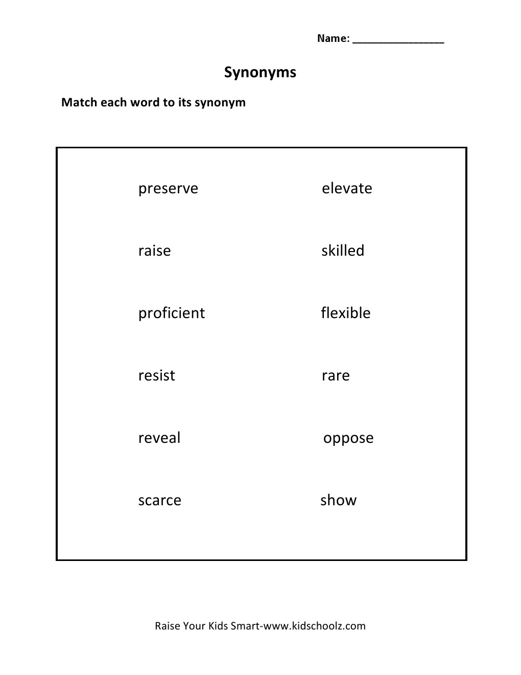 Grade 5 - Synonyms Worksheet 